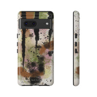 Watercolor Ink Splash Tough Phone Case — Abstract Olive, Blush & Charcoal Protective Cover