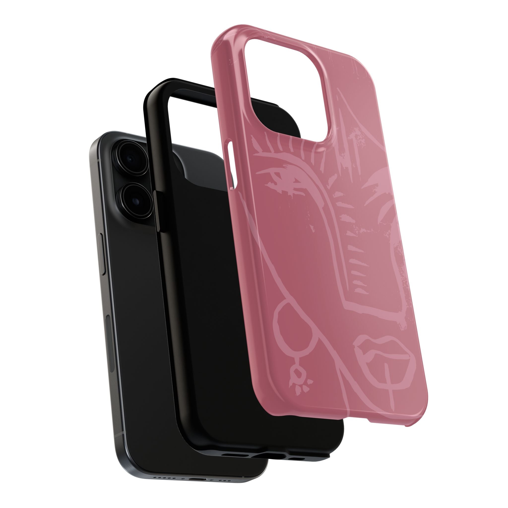 Abstract Line Face Tough Phone Case | Blush Pink Minimalist Art