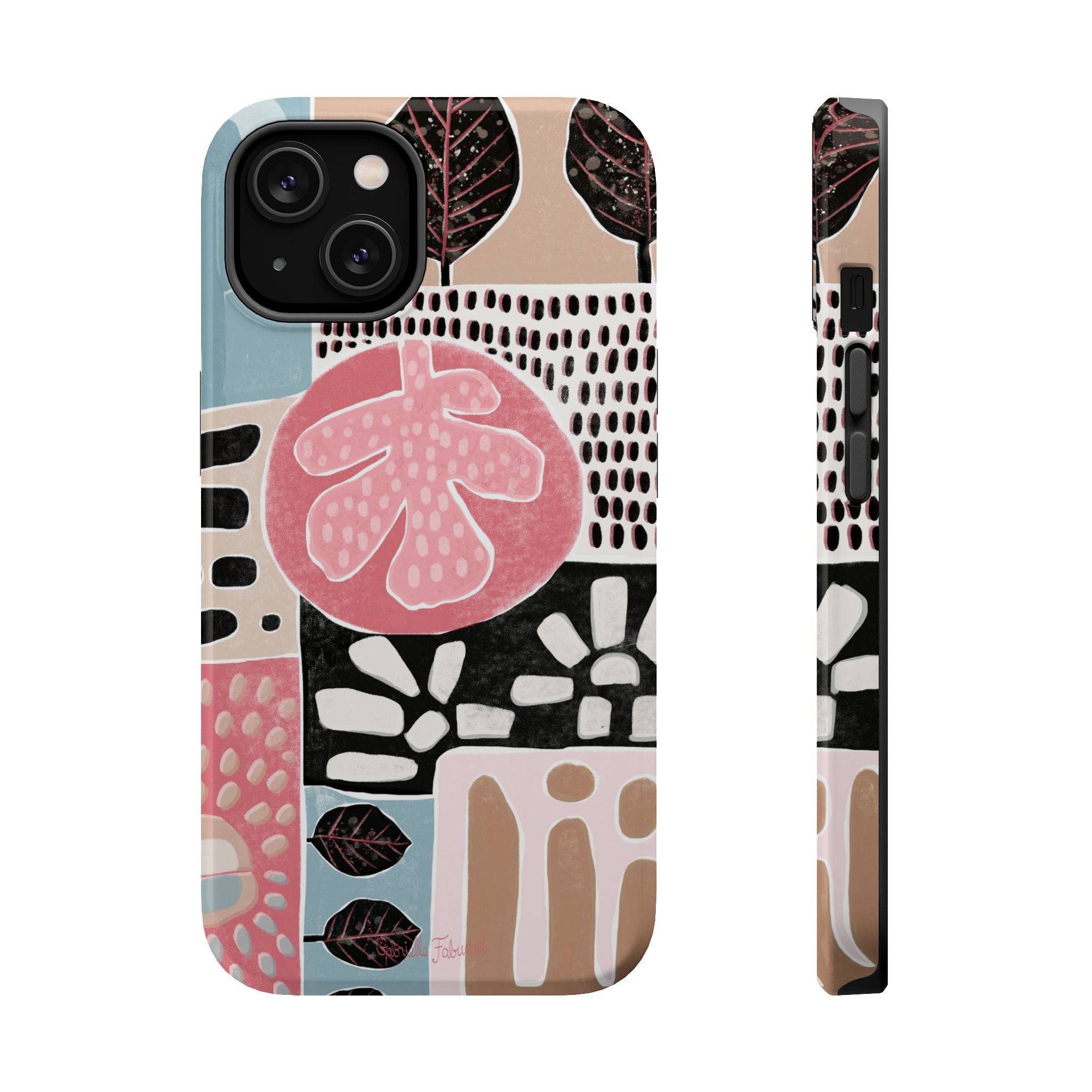 Abstract Floral Magnetic Phone Case — Impact-Resistant Protective Cover with Pink & Teal Collage Design