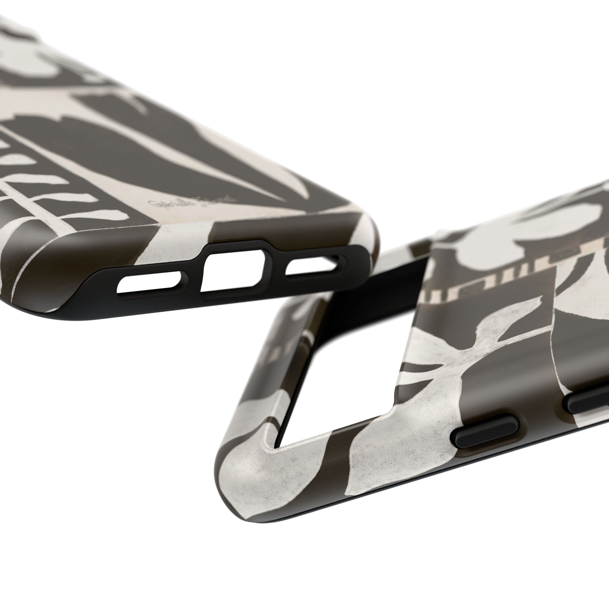 Floral Block Print Tough Phone Case — Black & White Botanical Protective Cover