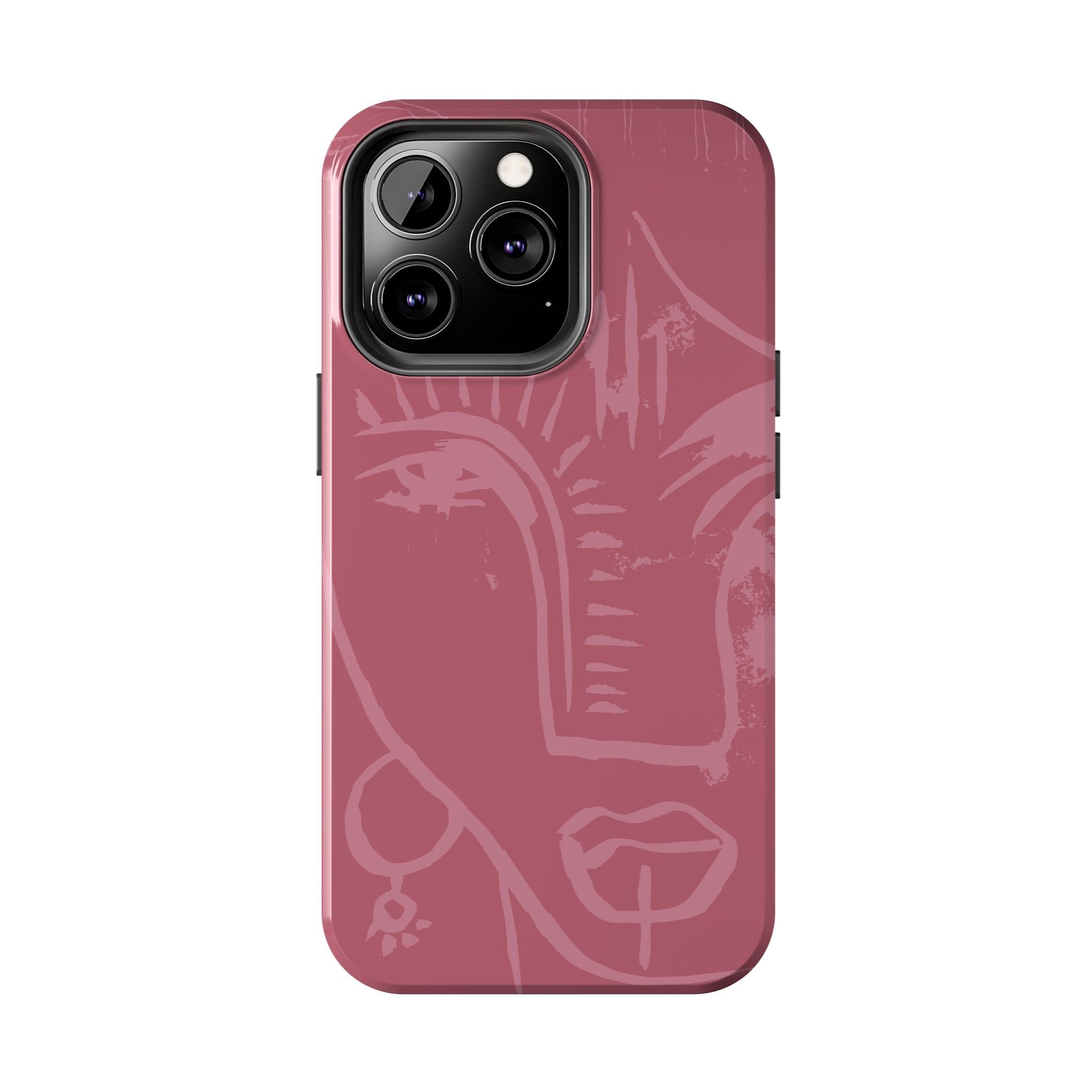 Abstract Line Face Tough Phone Case | Blush Pink Minimalist Art