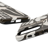 Floral Block Print Tough Phone Case — Black & White Botanical Protective Cover