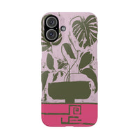 Slim Phone Case — Retro Monstera Plant Pink Green Botanical Design