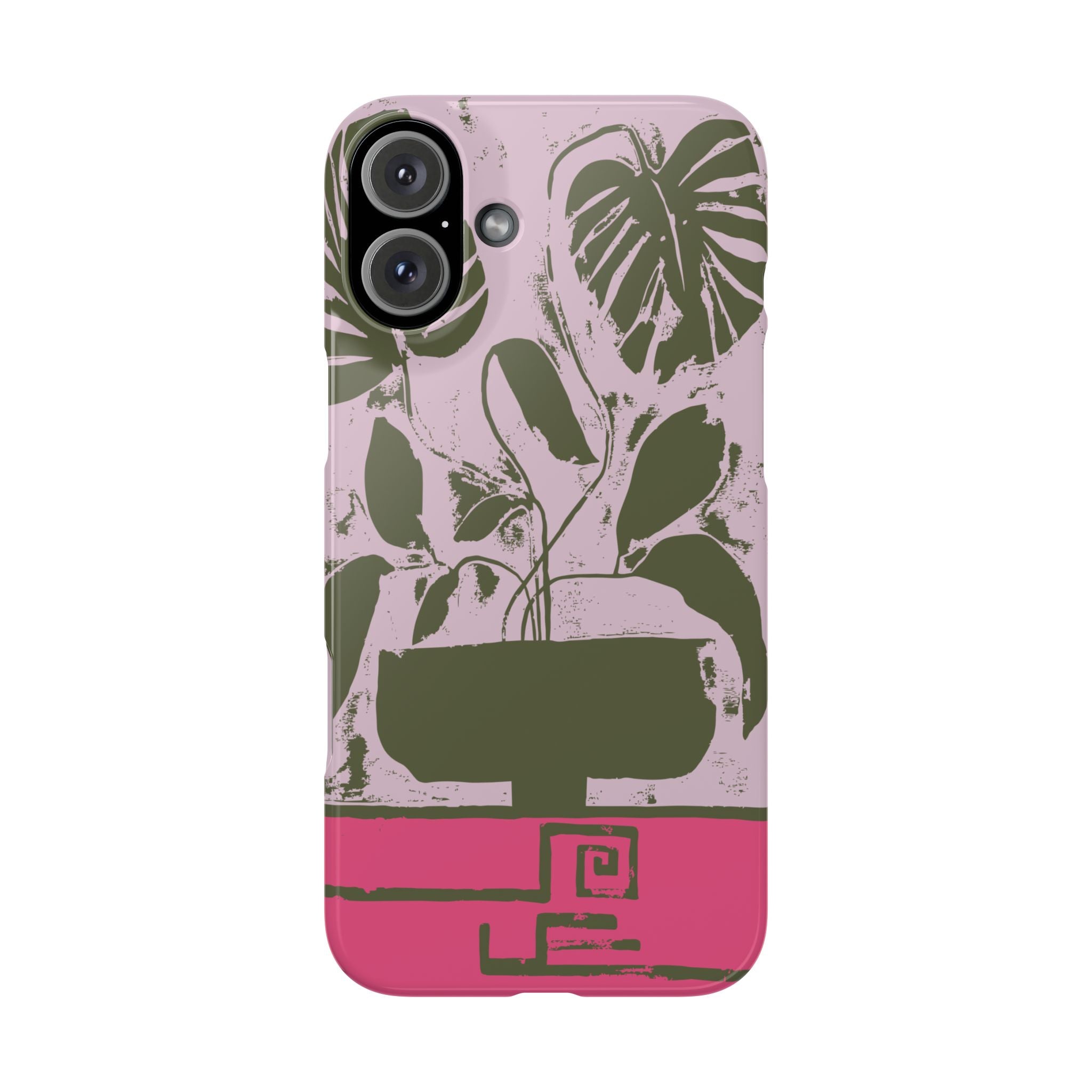Slim Phone Case — Retro Monstera Plant Pink Green Botanical Design