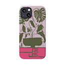 Slim Phone Case — Retro Monstera Plant Pink Green Botanical Design