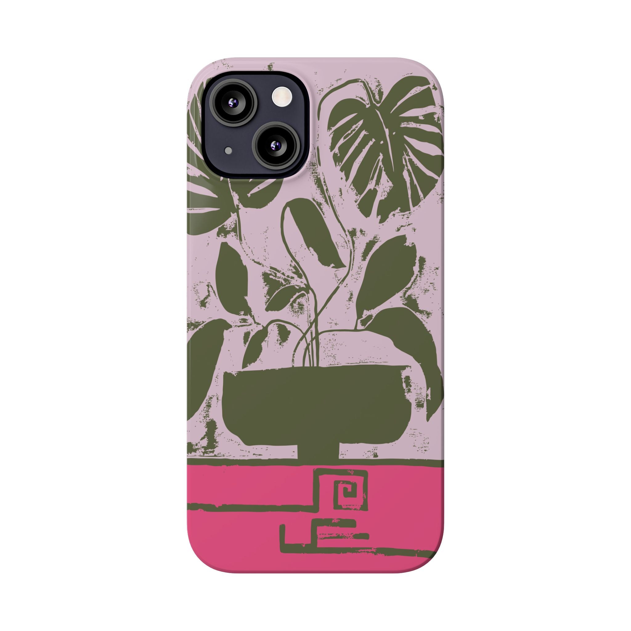 Slim Phone Case — Retro Monstera Plant Pink Green Botanical Design