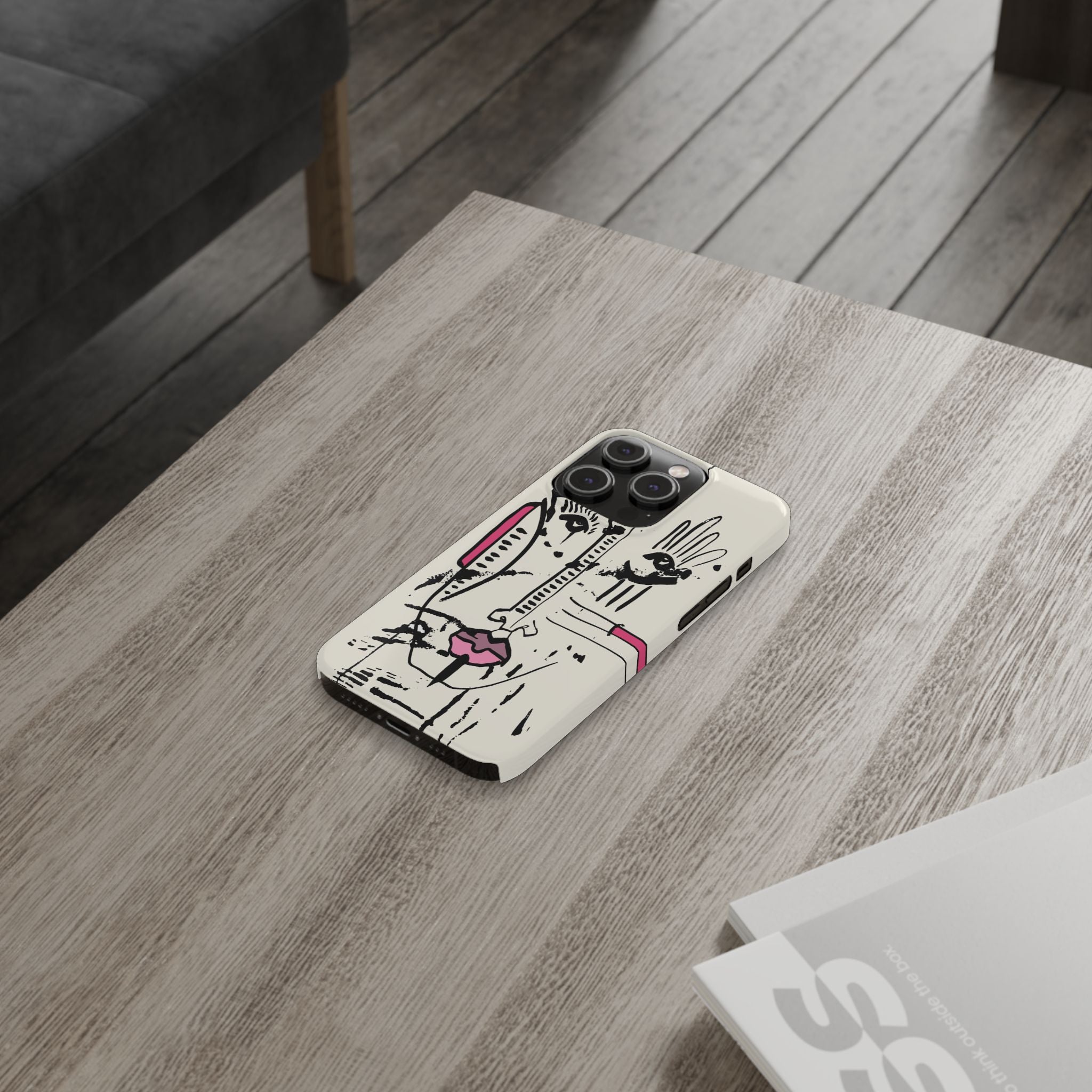 Abstract Face Line Art Slim Phone Case | Minimal Pink Accent