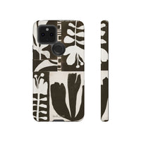 Floral Block Print Tough Phone Case — Black & White Botanical Protective Cover