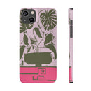 Slim Phone Case — Retro Monstera Plant Pink Green Botanical Design