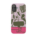 Slim Phone Case — Retro Monstera Plant Pink Green Botanical Design