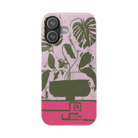 Slim Phone Case — Retro Monstera Plant Pink Green Botanical Design