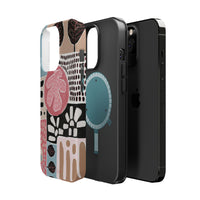 Abstract Floral Magnetic Phone Case — Impact-Resistant Protective Cover with Pink & Teal Collage Design