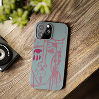 Abstract Line Face Slim Phone Case | Minimalist Portrait, Dusty Blue & Rose