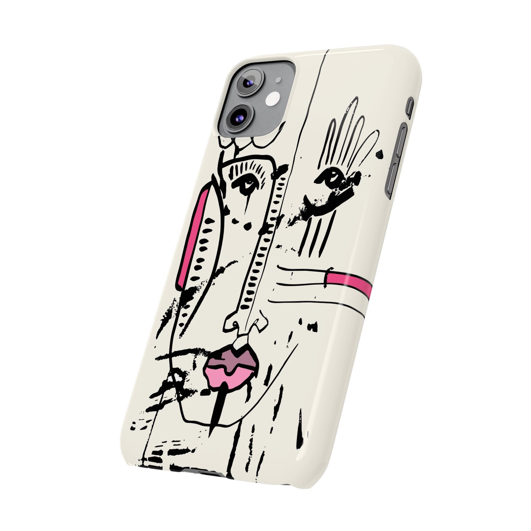 Abstract Face Line Art Slim Phone Case | Minimal Pink Accent