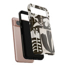 Floral Block Print Tough Phone Case — Black & White Botanical Protective Cover