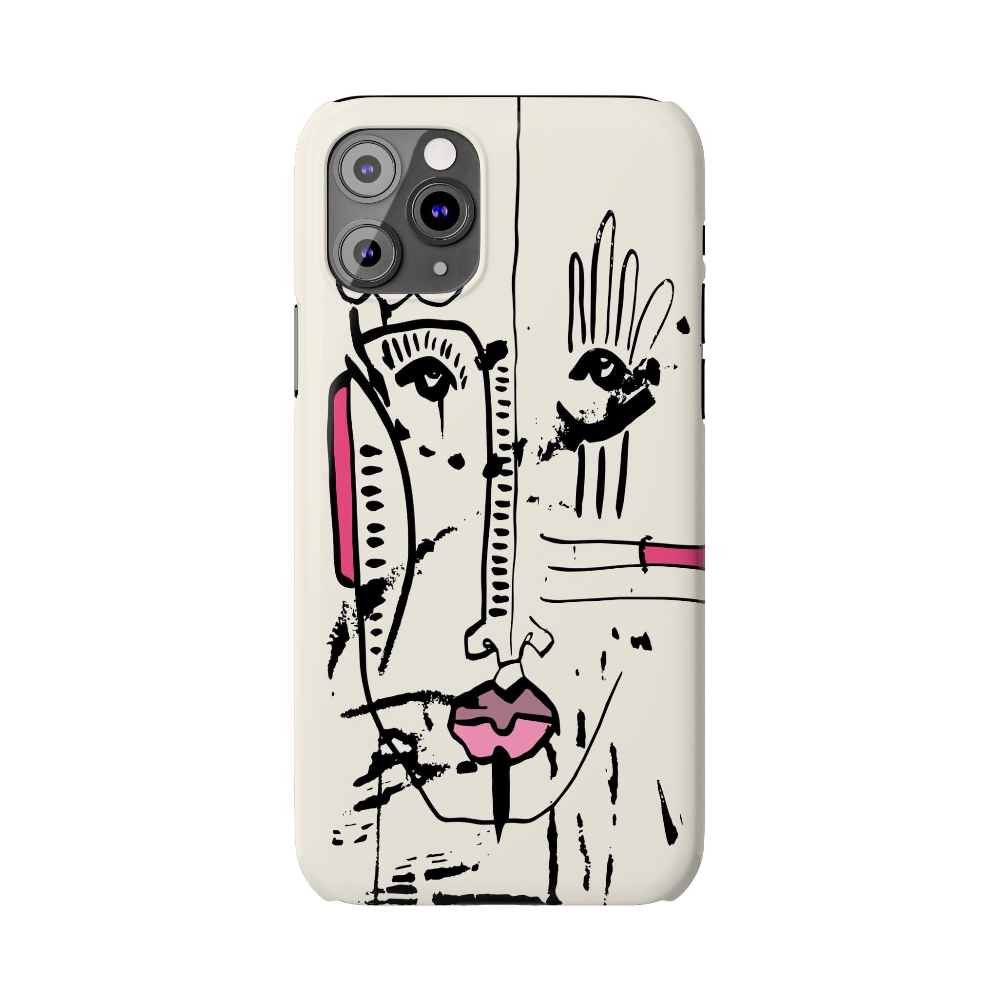 Abstract Face Line Art Slim Phone Case | Minimal Pink Accent