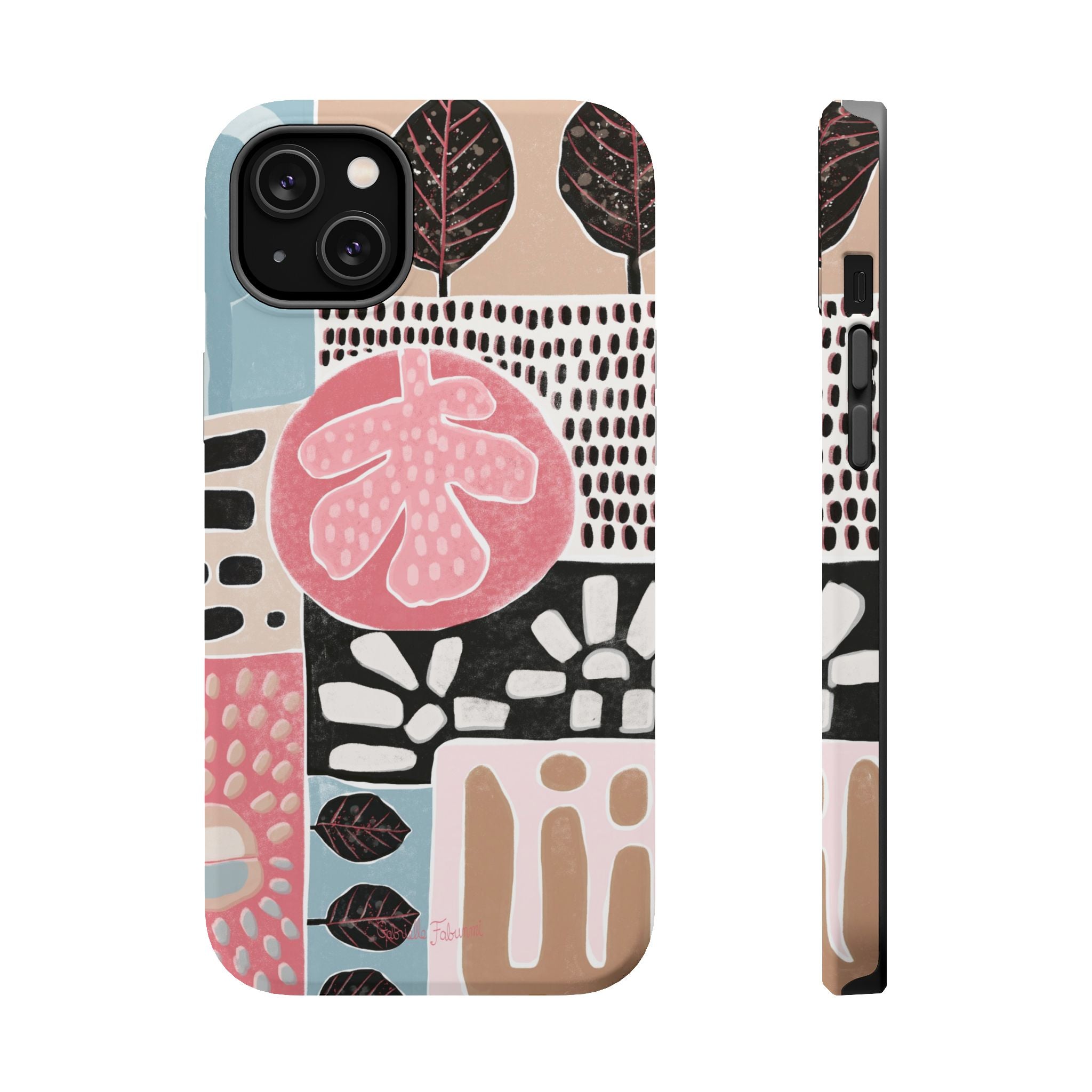 Abstract Floral Magnetic Phone Case — Impact-Resistant Protective Cover with Pink & Teal Collage Design