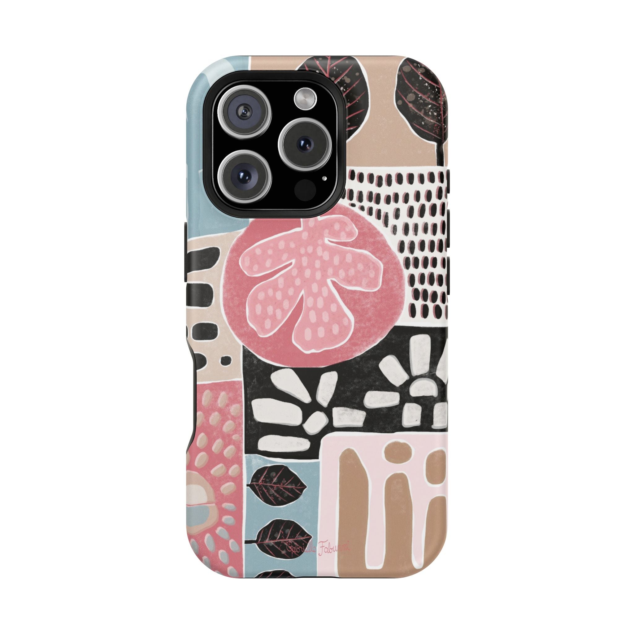 Abstract Floral Magnetic Phone Case — Impact-Resistant Protective Cover with Pink & Teal Collage Design