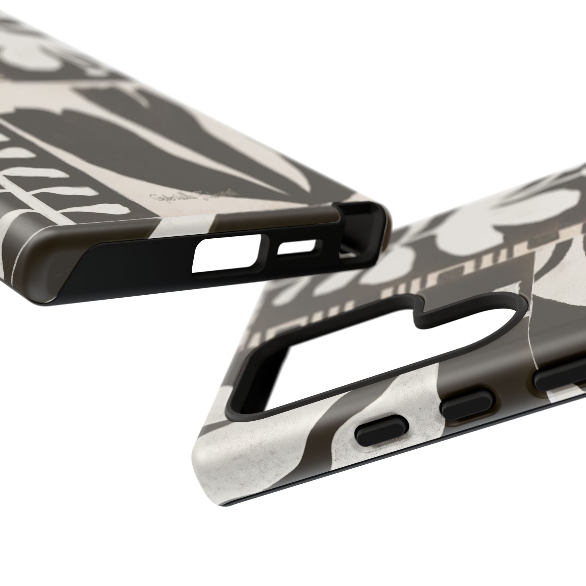 Floral Block Print Tough Phone Case — Black & White Botanical Protective Cover