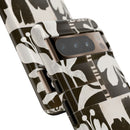 Floral Block Print Tough Phone Case — Black & White Botanical Protective Cover