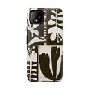 Floral Block Print Tough Phone Case — Black & White Botanical Protective Cover