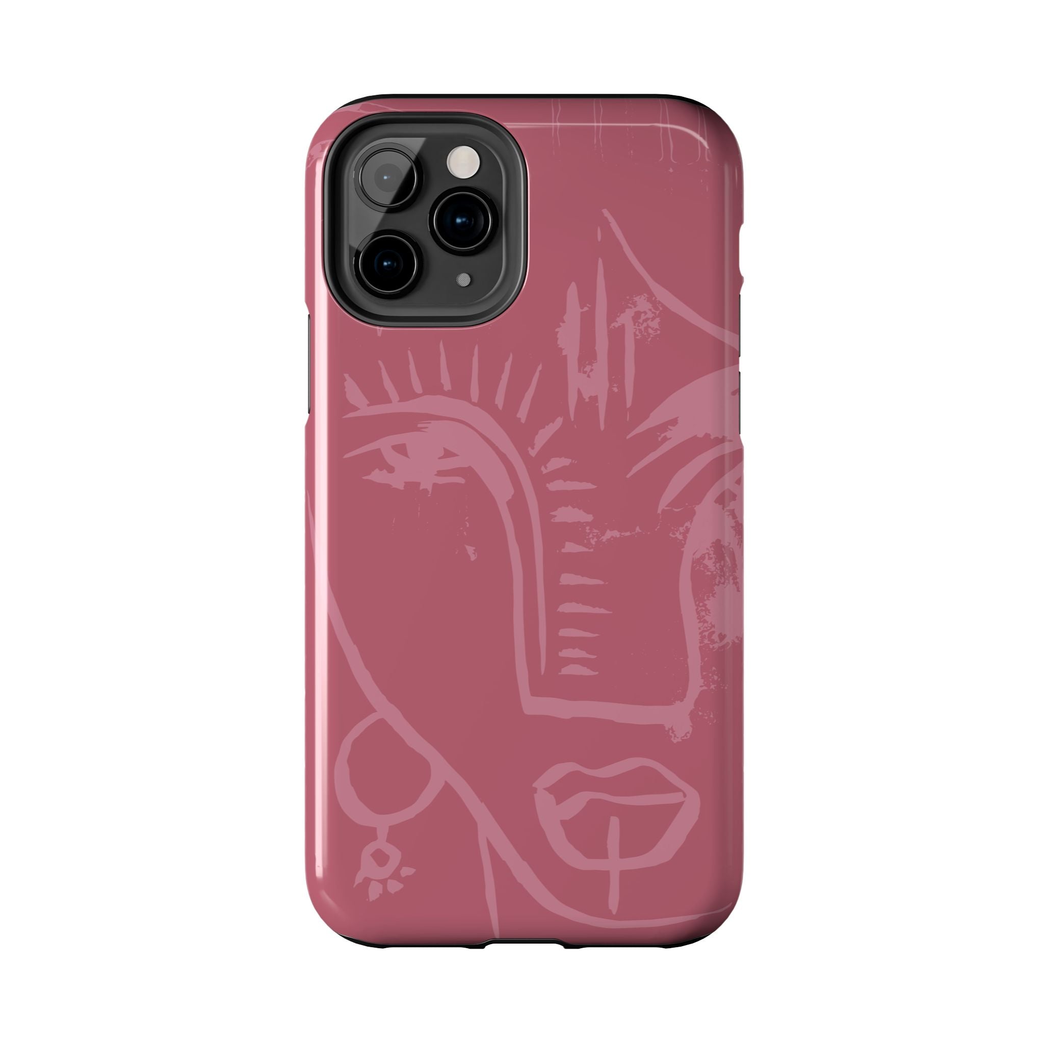 Abstract Line Face Tough Phone Case | Blush Pink Minimalist Art