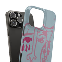 Abstract Line Face Slim Phone Case | Minimalist Portrait, Dusty Blue & Rose