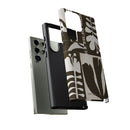 Floral Block Print Tough Phone Case — Black & White Botanical Protective Cover