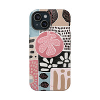 Abstract Floral Magnetic Phone Case — Impact-Resistant Protective Cover with Pink & Teal Collage Design