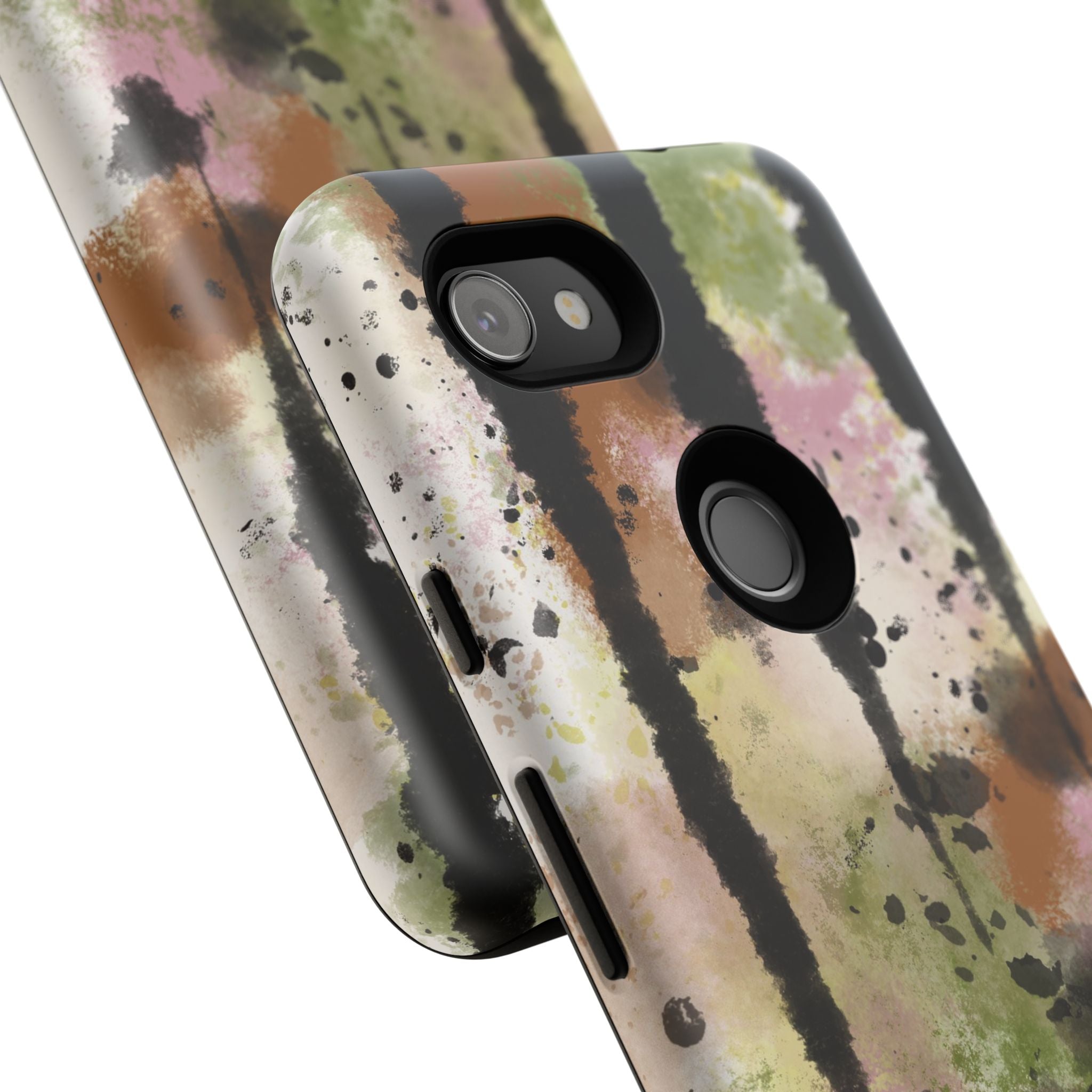 Watercolor Ink Splash Tough Phone Case — Abstract Olive, Blush & Charcoal Protective Cover
