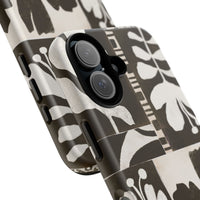 Floral Block Print Tough Phone Case — Black & White Botanical Protective Cover