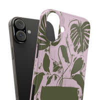 Slim Phone Case — Retro Monstera Plant Pink Green Botanical Design