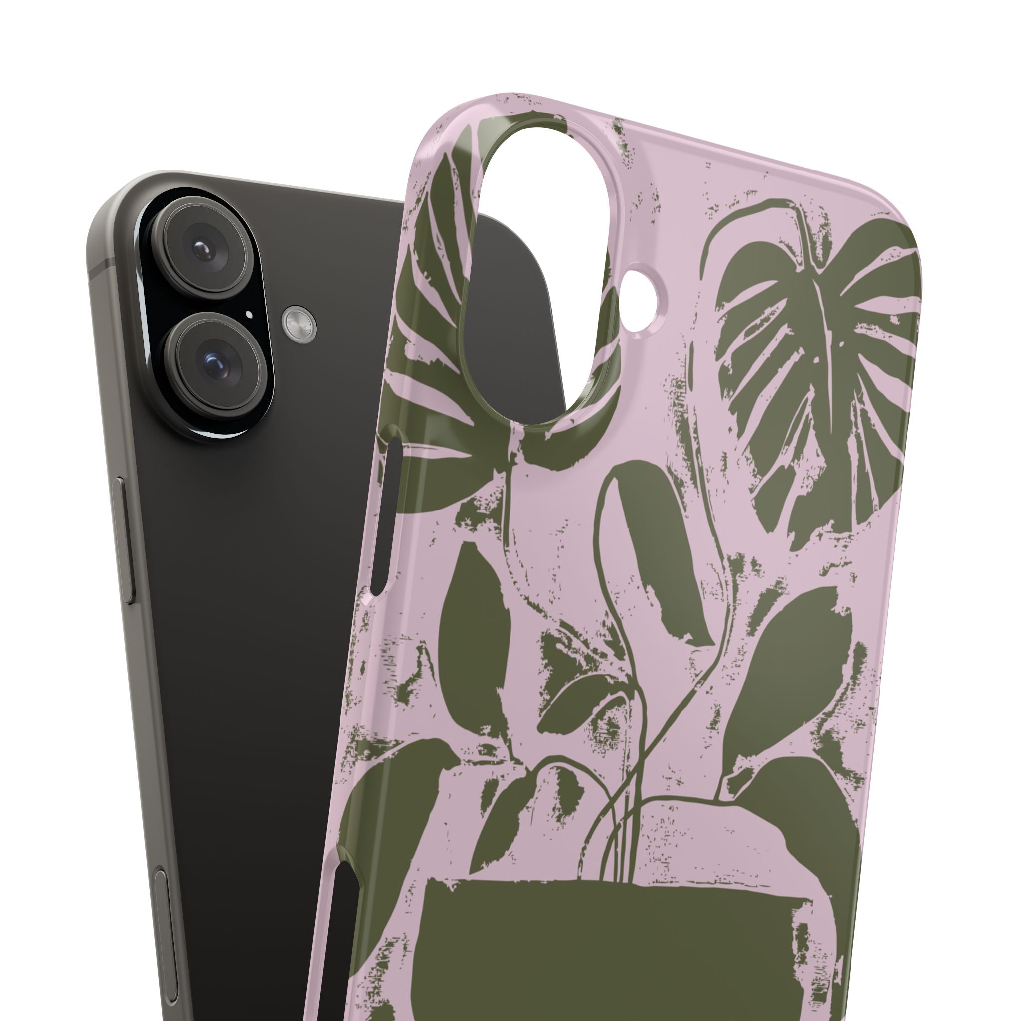Slim Phone Case — Retro Monstera Plant Pink Green Botanical Design