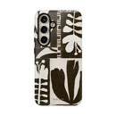 Floral Block Print Tough Phone Case — Black & White Botanical Protective Cover