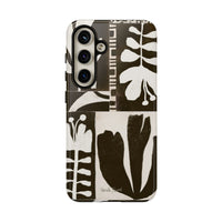 Floral Block Print Tough Phone Case — Black & White Botanical Protective Cover