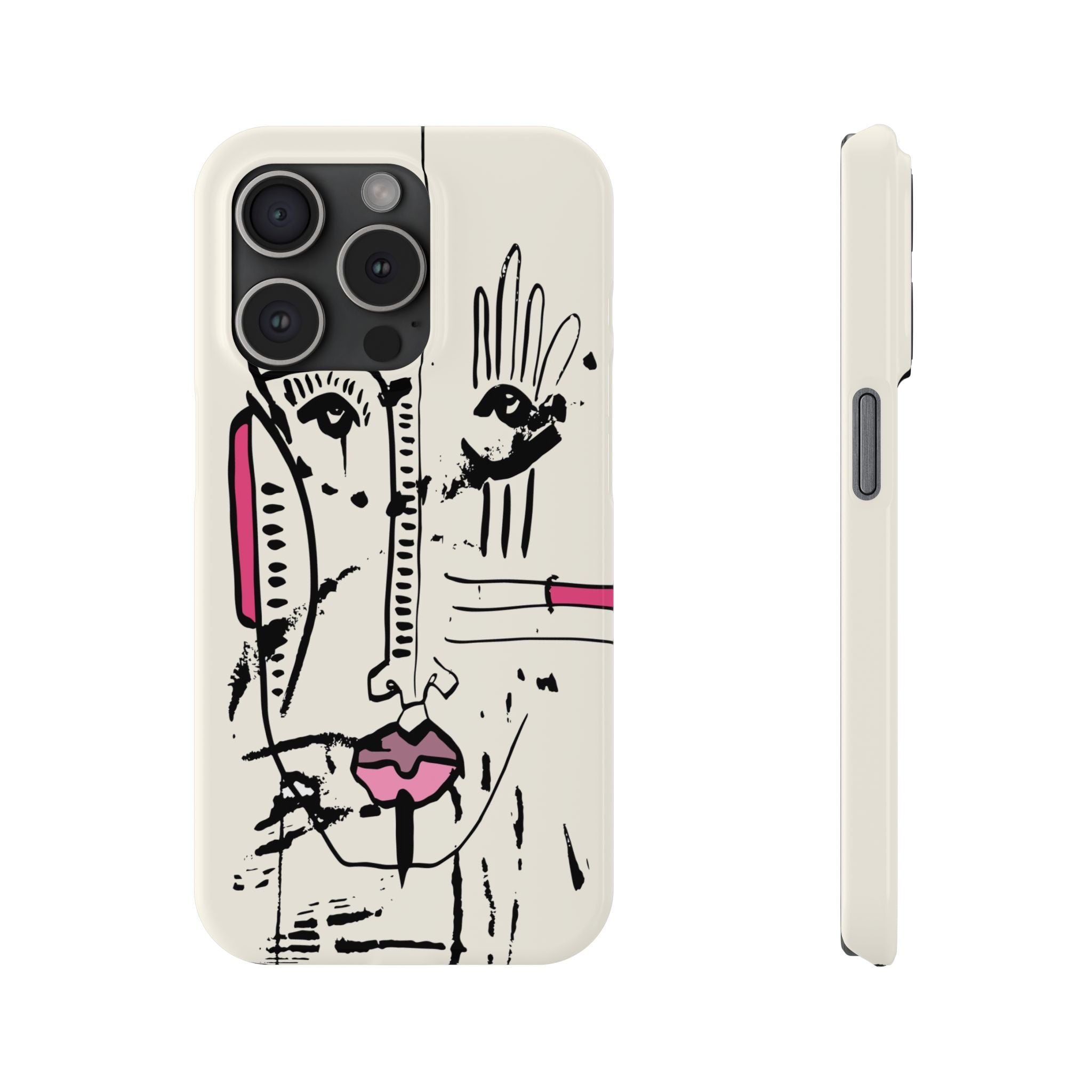 Abstract Face Line Art Slim Phone Case | Minimal Pink Accent