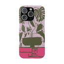 Slim Phone Case — Retro Monstera Plant Pink Green Botanical Design