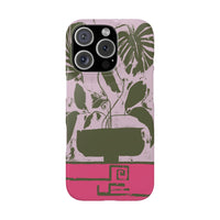 Slim Phone Case — Retro Monstera Plant Pink Green Botanical Design