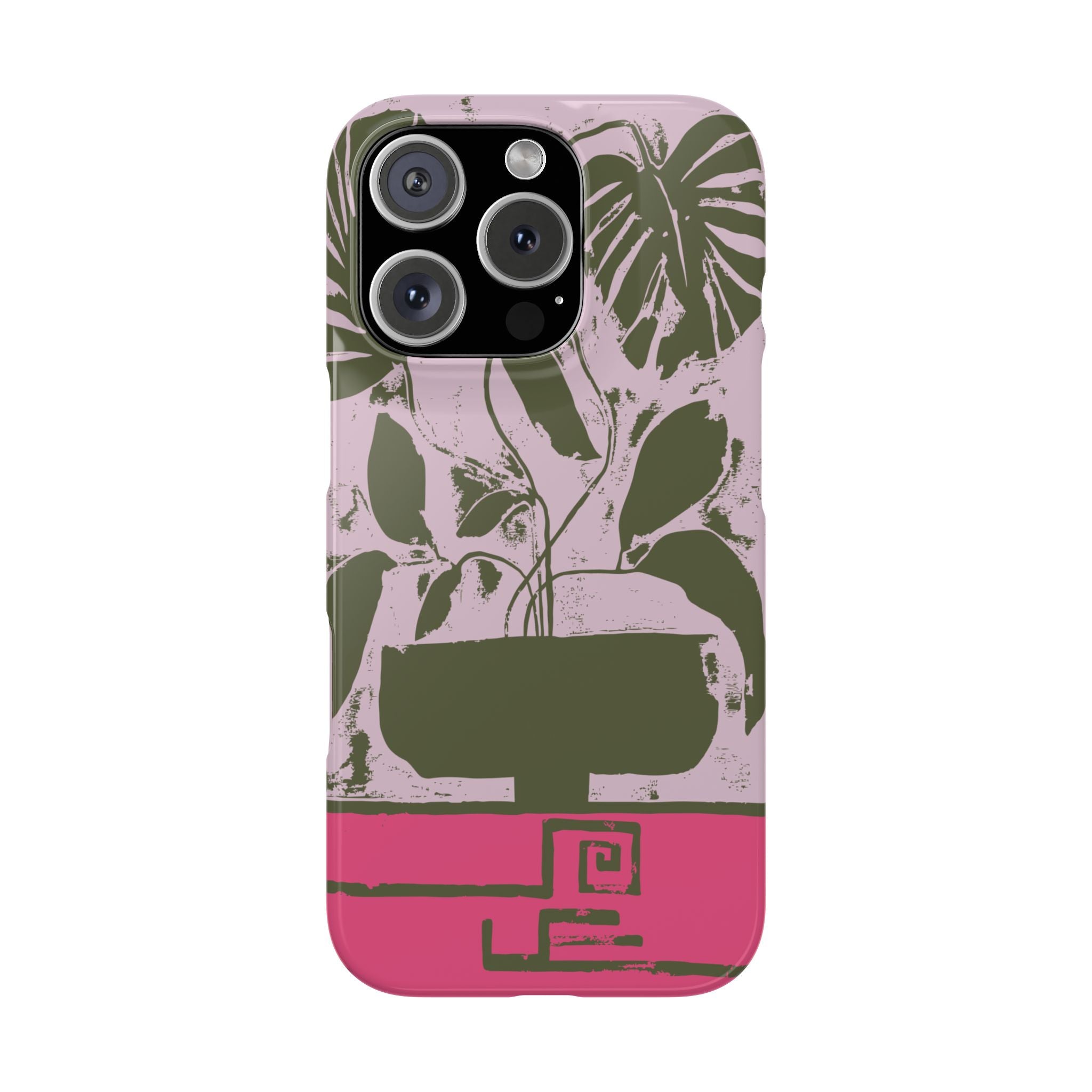 Slim Phone Case — Retro Monstera Plant Pink Green Botanical Design
