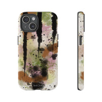 Watercolor Ink Splash Tough Phone Case — Abstract Olive, Blush & Charcoal Protective Cover