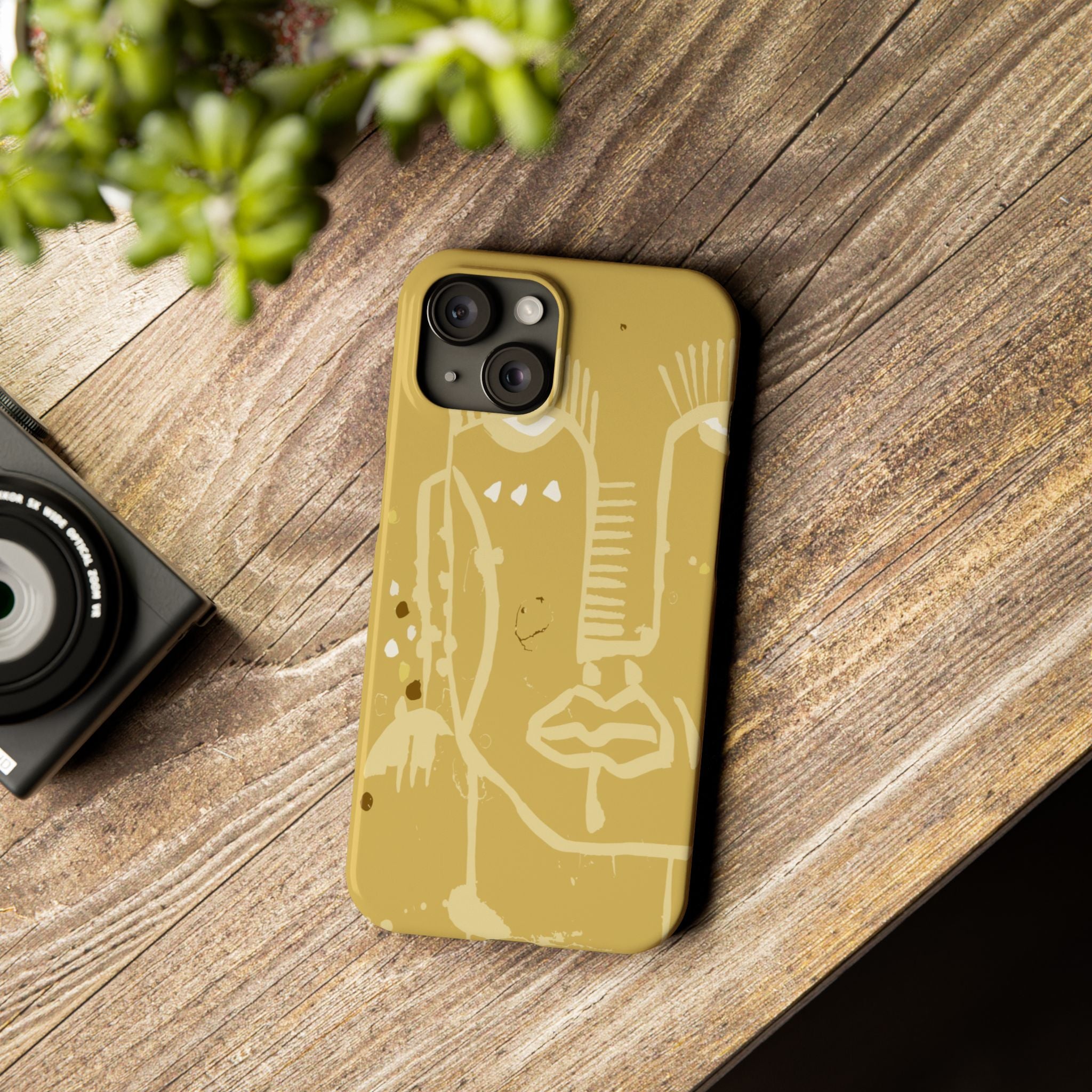 Abstract Line Face Slim Phone Case | Minimalist Art, Mustard Yellow