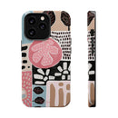 Abstract Floral Magnetic Phone Case — Impact-Resistant Protective Cover with Pink & Teal Collage Design