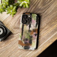 Watercolor Ink Splash Tough Phone Case — Abstract Olive, Blush & Charcoal Protective Cover