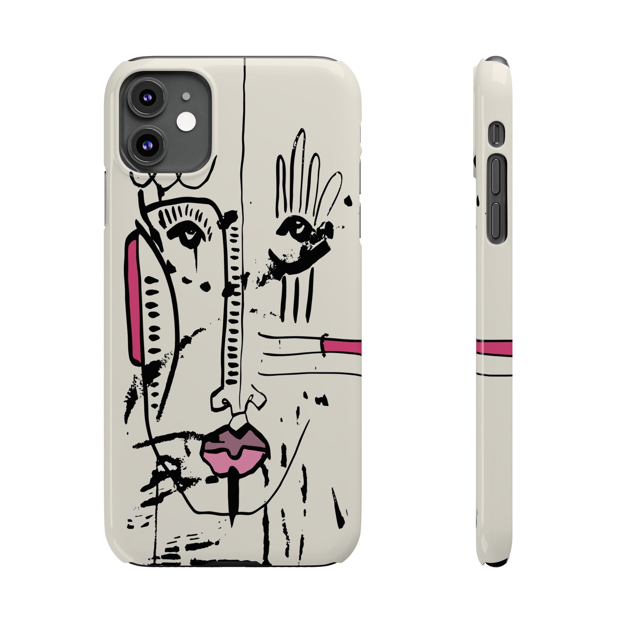 Abstract Face Line Art Slim Phone Case | Minimal Pink Accent