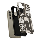 Floral Block Print Tough Phone Case — Black & White Botanical Protective Cover