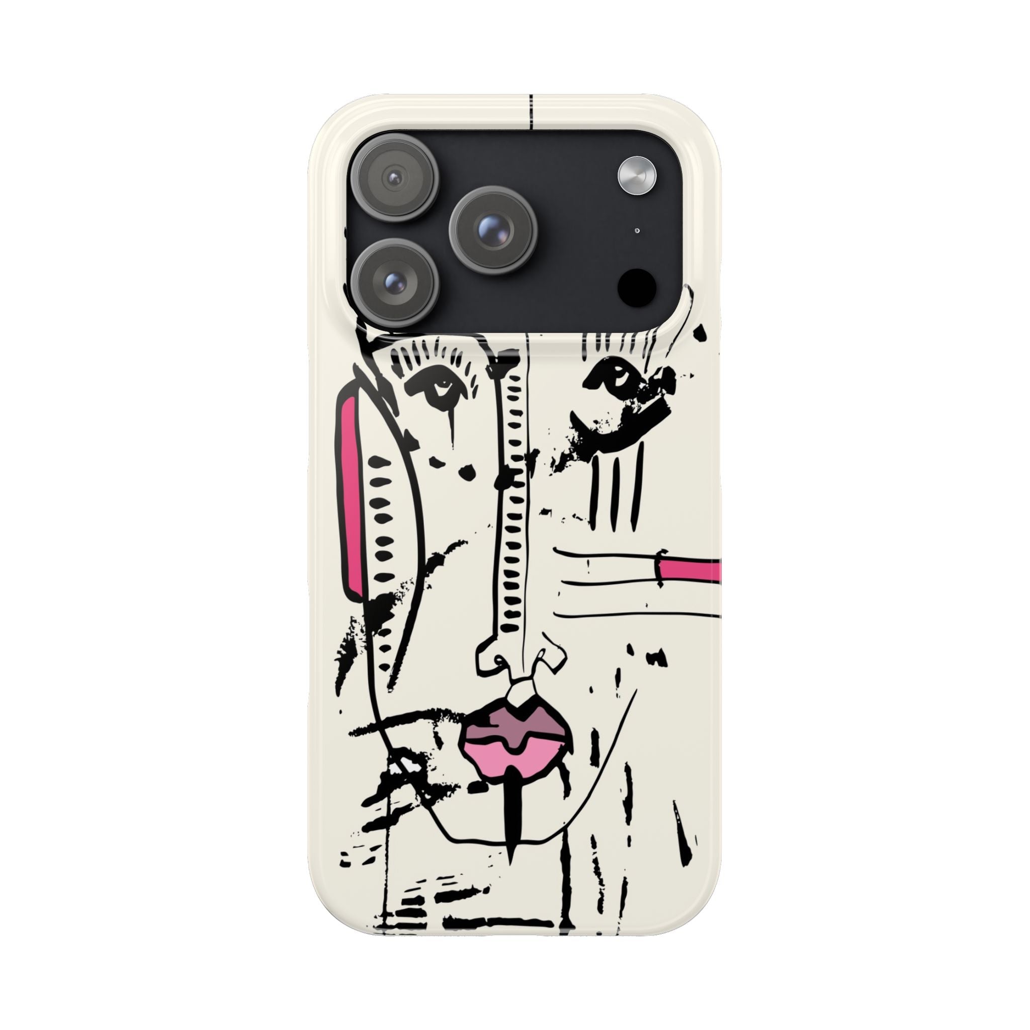 Abstract Face Line Art Slim Phone Case | Minimal Pink Accent
