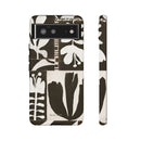 Floral Block Print Tough Phone Case — Black & White Botanical Protective Cover