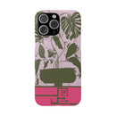 Slim Phone Case — Retro Monstera Plant Pink Green Botanical Design