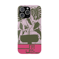 Slim Phone Case — Retro Monstera Plant Pink Green Botanical Design
