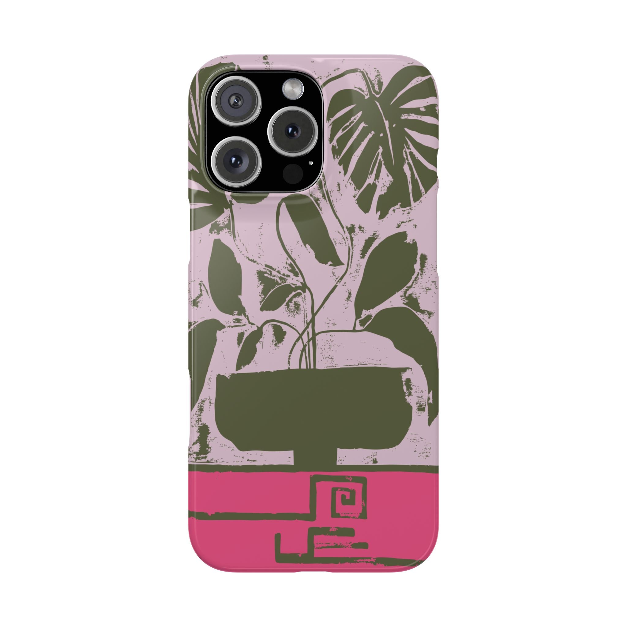 Slim Phone Case — Retro Monstera Plant Pink Green Botanical Design
